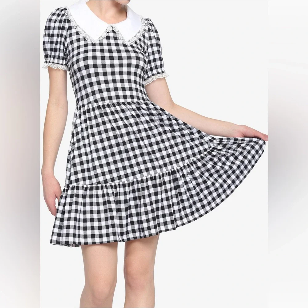 Hot Topic Black & White Buffalo Checkered Tiered Dress Size M - Picture 5 of 12